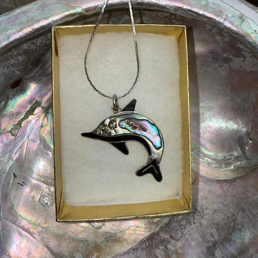 Vintage abalone shell dolphin pendant